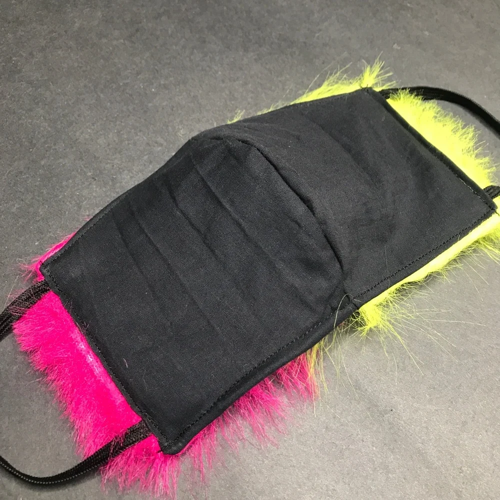 Pink Monster Fur Face Mask Green Cat Halloween Costume Animal Fuzzy Rave Fursuit